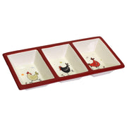 Bandeja cerámica blanca gallinas 3 plazascm32,3x15,8h4,7