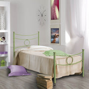 Cama individual de hierro con reposapiés verde CONCA 92x208x h117 cm