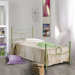 Cama individual de hierro con reposapiés verde CONCA 92x208x h117 cm