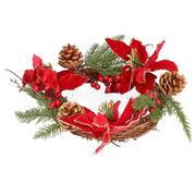 Corona de flores, piñas, roja y dorada, redonda cmø50x10