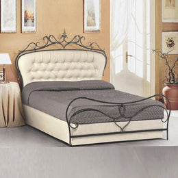 Cama doble en antracita de hierro forjado con cabeza acolchada 172x202xh.140 cm