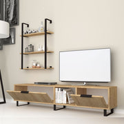 Mueble TV 2 solapas con librería 3 estantes roble 180x35xh.40 cm