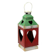 Farol cuadrado corazón rojo verde blanco metal cm20x20h50