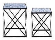 Conjunto de 2 mesas de centro NEAPOLIS en acero con tapa de mdf decorada con estampado 55h 47h cm