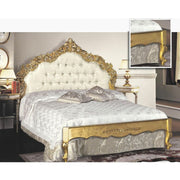 Cama doble de madera con cabecero y placa tallada 172x200xh.170 cm