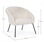 Aiko Velvet sillón de metal de terciopelo blanco 80 x 76 x 75 cm