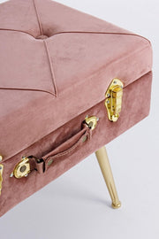 Taburete con contenedor en terciopelo rosa antiguo POLINA 50x34x h42 cm
