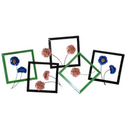 Cuadro de metal azul flores verde fucsia 126 x 61 x 5,7 cm