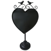 Pizarra de metal negro corazón pájaros cm21,5x14,5h42
