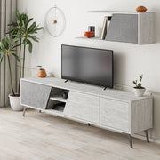 Mueble para TV Fiona Blanco Vintage con Puerta Retro Gris y Estante H 48 x P 35,60 x L 180 cm
