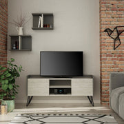 Mueble de TV Klappe antracita con puertas blancas vintage y dos estantes 56,50x125,50x33 cm