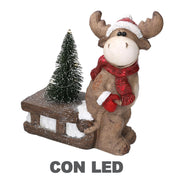 Reno de resina con trineo gris cm30x14h32