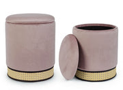 Conjunto de 2 pufs con contenedor Milena terciopelo rosa antiguo