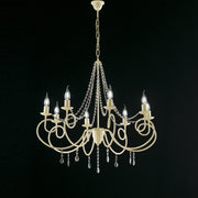 Araña de hierro marfil ocho luces decoración decape y pedrería 80x h75 cm