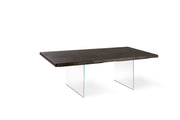 Mesa extensible de roble termotratado y patas de cristal 160x240x90 cms