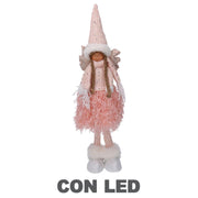 Ángel led tela rosa cm15x12h65