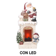 Chimenea led resina blanca santa claus cm27,5x23h51