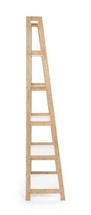 Librería en madera de bambú estantes en mdf lacado blanco mate cm 62.5x 40xh. 180