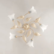 Lámpara de techo en hierro Ivory Gold cinco luces Vidrio blanco alabastro 70x h20 cm