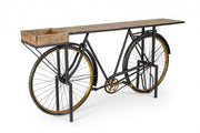 Mesa consola diseño bicicleta retro madera metal