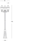 Lámpara de pie de aluminio fundido con difusores de vidrio transparente - Altura máxima 210mm - 3 lámparas de 100W - IP43 negro