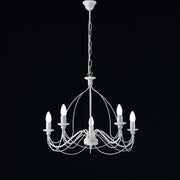 Araña de luces de hierro blanco shabby cinco luces 61x h45 cm