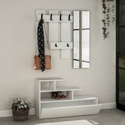 Mueble de entrada Vesty blanco con zapatero y espejo 100x30x122 cm