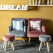 Taburete Adeline de madera efecto terciopelo rosa 38h cm