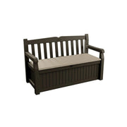 Cofre de resina con acabado de efecto de madera, marrón con asiento beige 140x60xh.84 cm