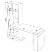 Escritorio con librería de bambú con puerta blanca.