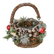 Portavelas cubierto de nieve con asa y frutos rojos cm ø16h11-27