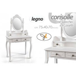 Consola de cámara con espejo y cuatro cajones blancos