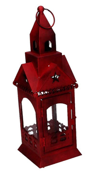 Farol cuadrado metal rojo 9,5x9,5h30 cm
