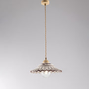 Lámpara de araña de cable de tela marrón Decape Pantalla de cerámica blanca 30x h14 cm