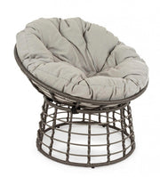 Sillón de exterior en fibra natural gris con cojín MOLLY diámetro 69x92x h78 cm