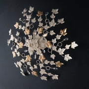 Plafón de hierro marfil dorado claro y pedrería seis luces 80x h22 cm ivy