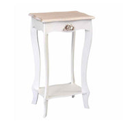 Mesa de noche blanca y patas beige 1 estante 40x30xh.70 cm