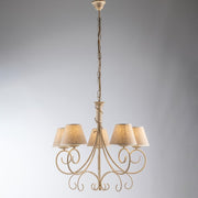 Viena hierro marfil oro candelabro cinco luces pantallas de tela 60x h58 cm