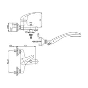 Mezclador exterior de bañera cromado completo con ducha y soporte de pared