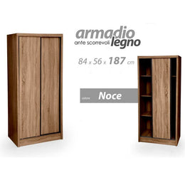 Armario con puertas correderas de nogal con doble compartimento 84 x 56 x 187 H CM