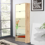 Zapatero con 5 solapas espejadas estructura roble Sonoma 58x17xh.177 cm