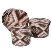 Caja de cuero ecológico 1-3 rayas marrones redondo cmø27h17