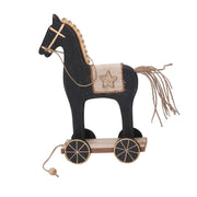 Caballo de madera con ruedas negras 12,5x8h22,5 cm