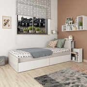 Cama individual 1666 vintage blanca y blanca con mesita de noche extraíble