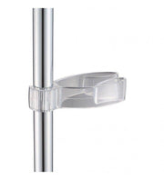 Gancho transparente para barras o columnas de ducha.