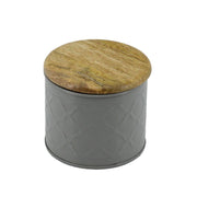Tarro de metal con tapa de madera gris cmø12h13
