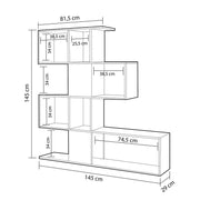 Estantería librería 4 niveles 9 compartimentos blanco gris 145x29xh.145 cm