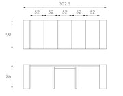 Consola extensible resistente a los arañazos en mdf lacado gris tórtola 90x42,5/302,5x76h cm