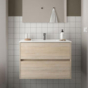 Mueble de baño suspendido claros80 roble caledonia con lavabo 2 cajones 80x45x56h
