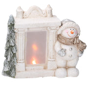 Chimenea de resina con muñeco de nieve led blanco cm27x12h23
